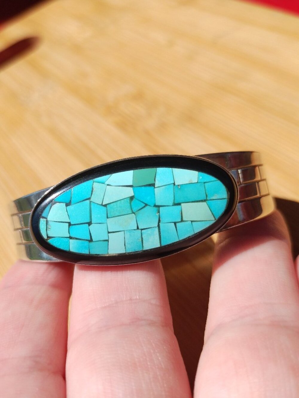 Jay King DTR Turquoise inlay black agate cuff bracelet 925 Sterling Silver - Picture 6 of 9